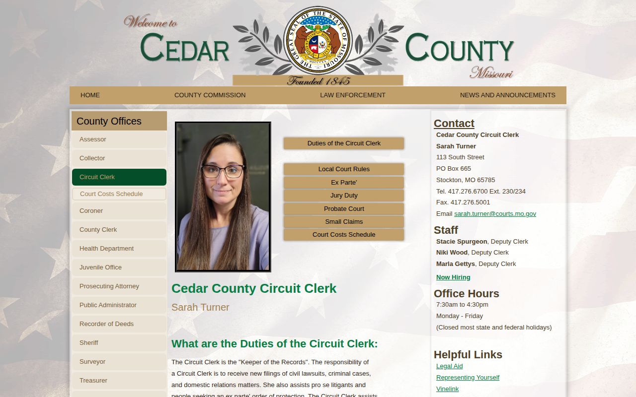 Cedar County warrant court record Circuit Clerk source page