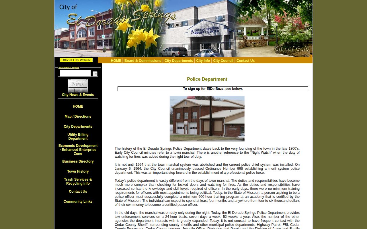 Cedar County El Dorado Springs Police Department arrest-record source page