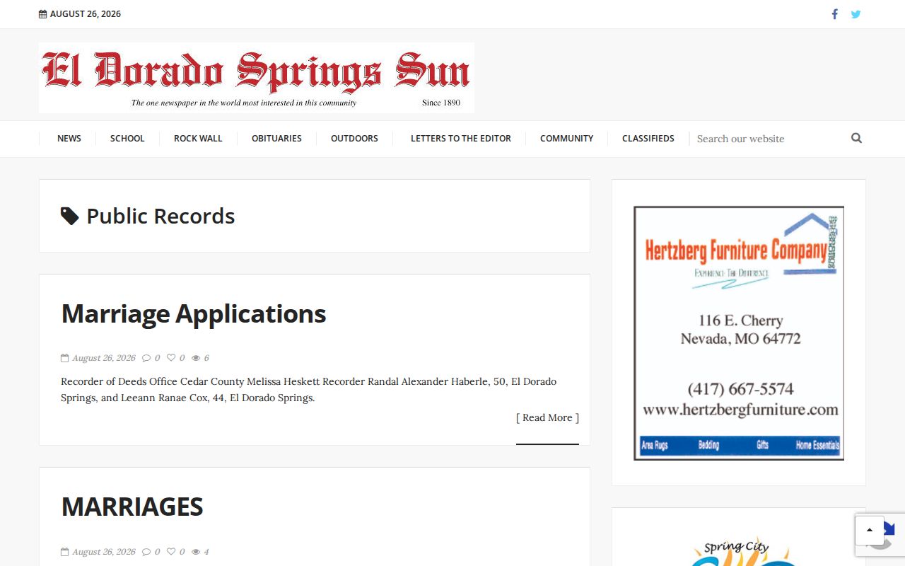 Cedar County El Dorado Springs Sun arrest-record news archive