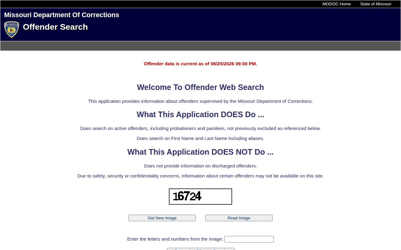 Cedar County state custody reference Missouri Department of Corrections offender search